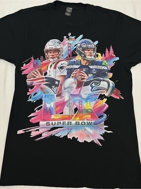 Promod Black Super Bowl Graphic Tee with Multicolor Artwork Seahawks champs